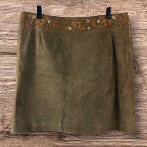 Vintage Worth Women's Beaded Brown Suede Mini Skirt size 10